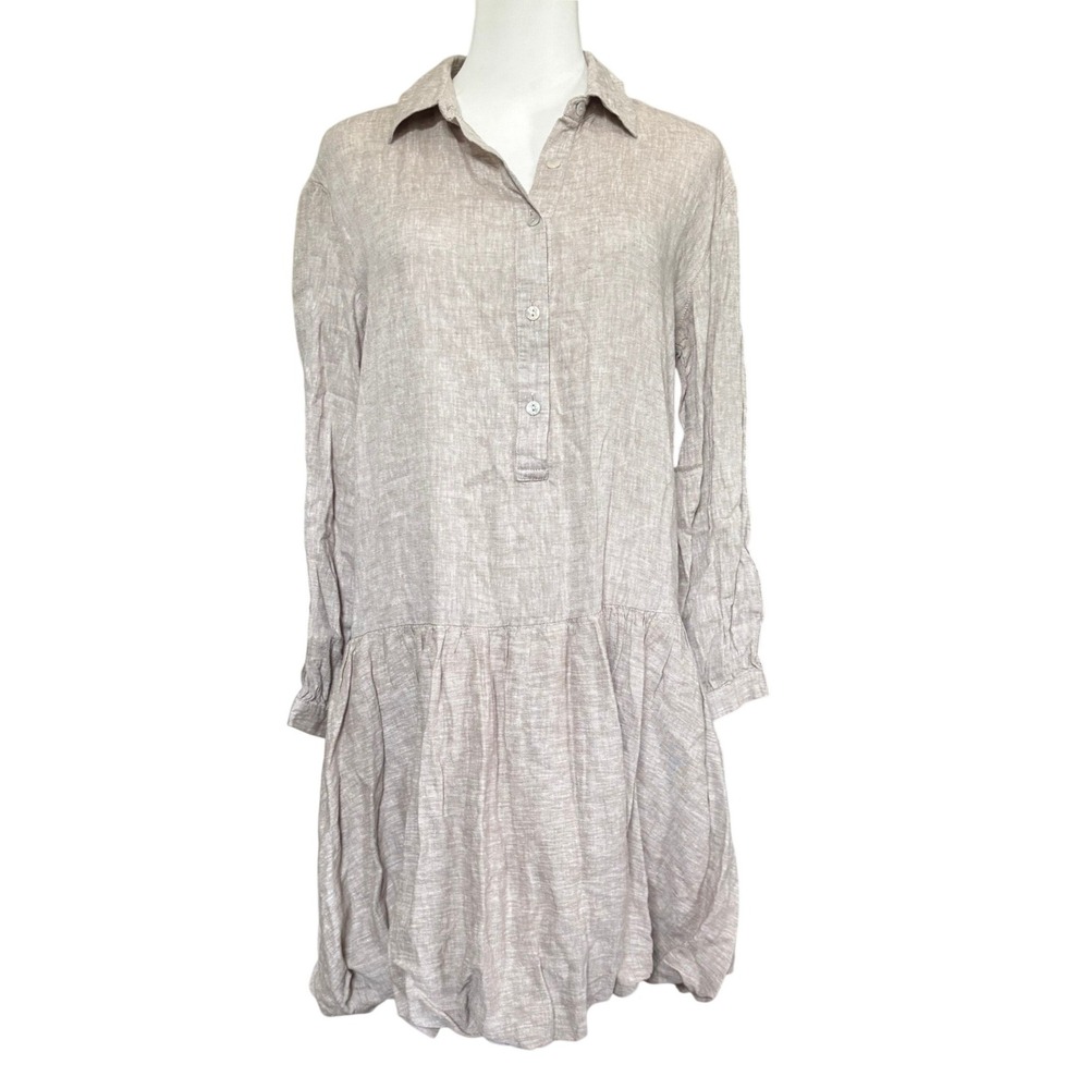 Cynthia Rowley Drop Waist Bubble Hem Linen Blend Dress Sz XS Beige Lagenlook